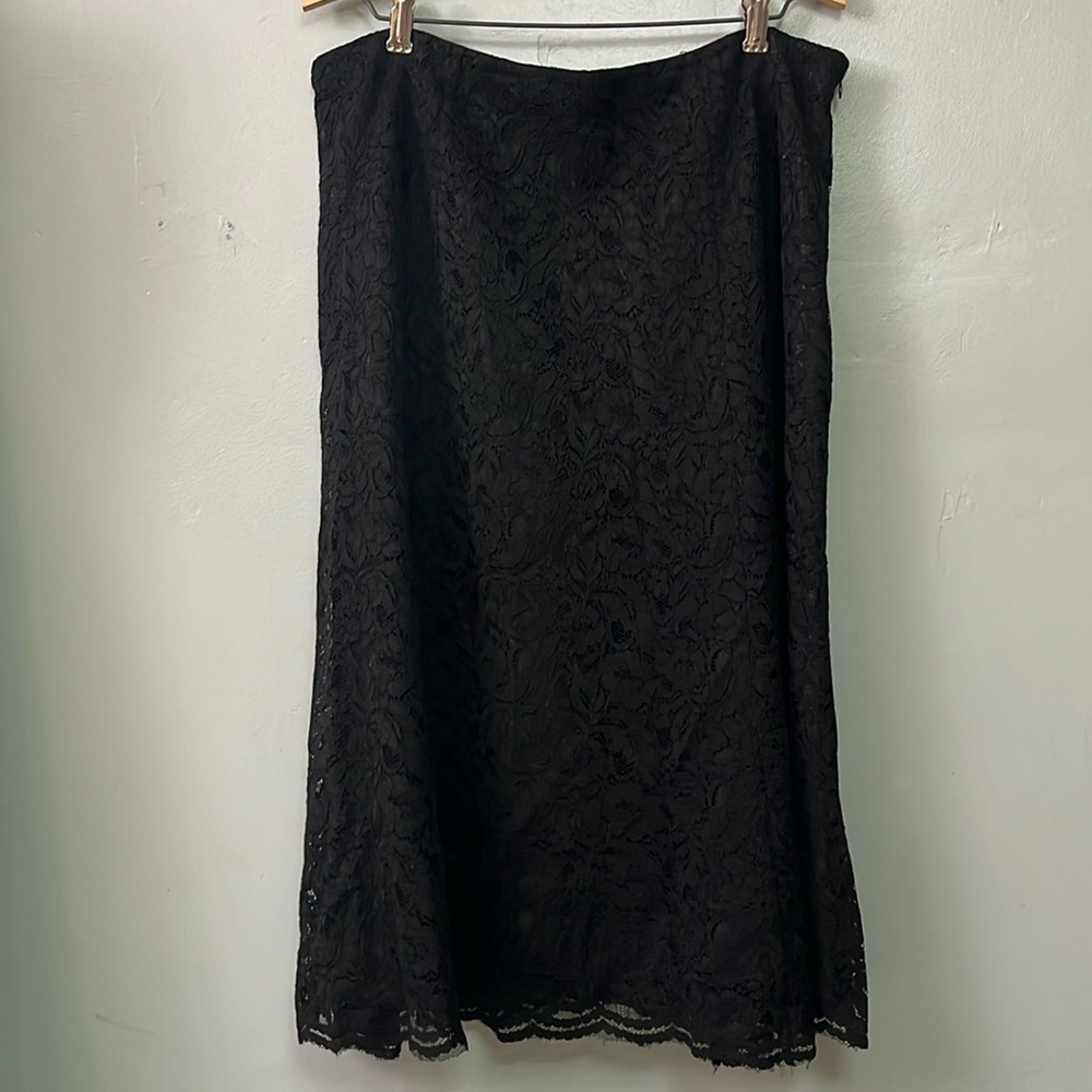 Kate Hill Black Lace Satin Lined Midi Skirt
